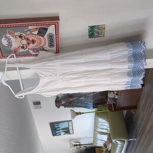 ‼️ SERAPHINE White Cotton Embroidered Maternity Sundress Tiered Flowy Lace